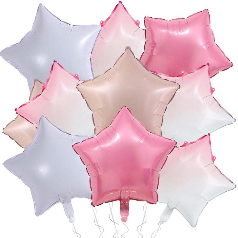 KALOR Pink and White Star Foil Balloons, 10 Pcs 18 Inch Stars Shape Foil Mylar Balloons for Birthdays, Weddings, Baby Showers Graduation Decorations - Image 1